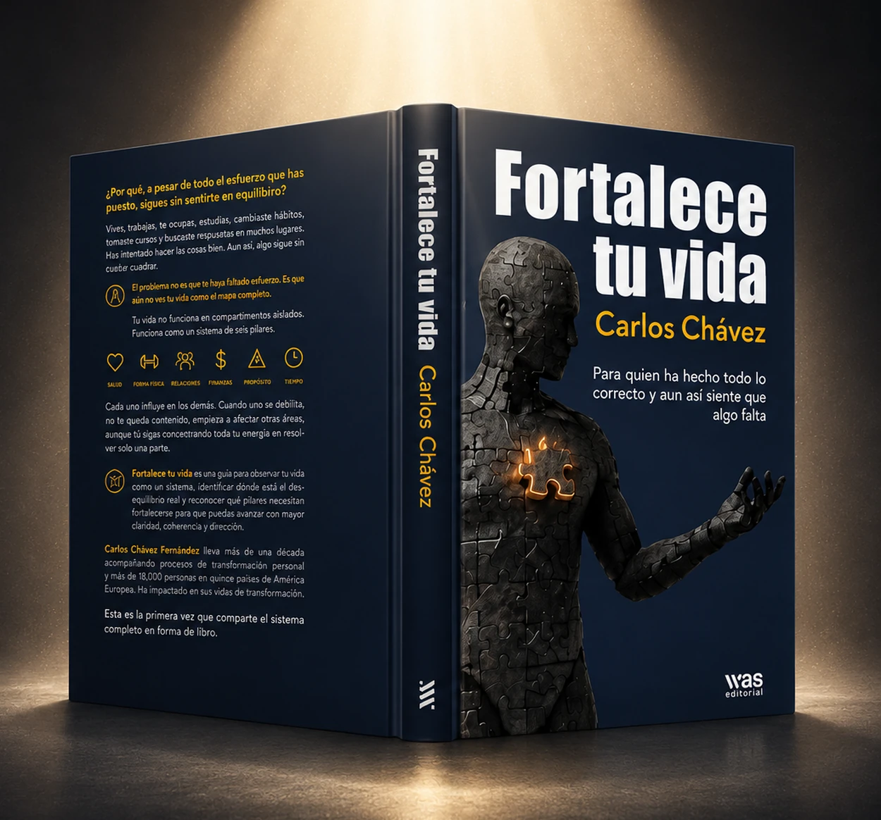 Fortalece Tu Vida con portada, lomo y contraportada bajo una luz cenital