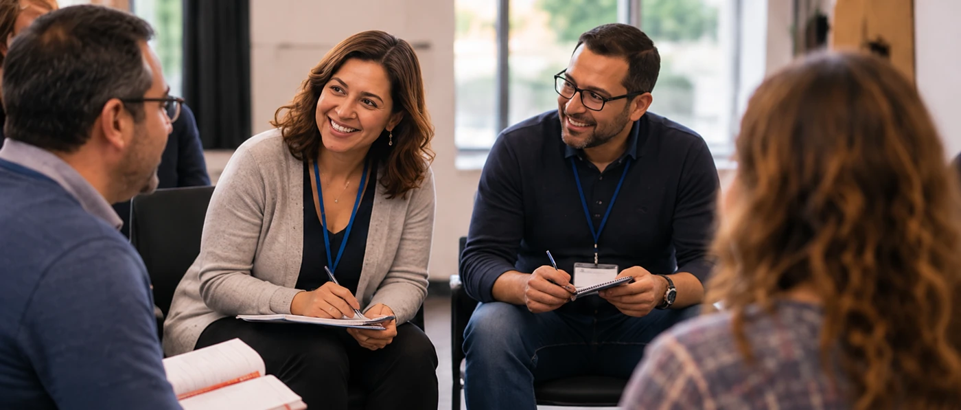 Participantes conversando durante un taller